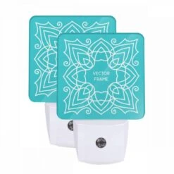 Night Light Set Of 2, A Blue And White Floral Design Is Displayed On A Blue Background.