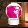 Round Acrylic Night Light, A Pink And White Painting Of A Palm Tree. -Cute Night Light Shop 7cdb4756cbff46d7a774b4c5c0e198c23eec0c1b