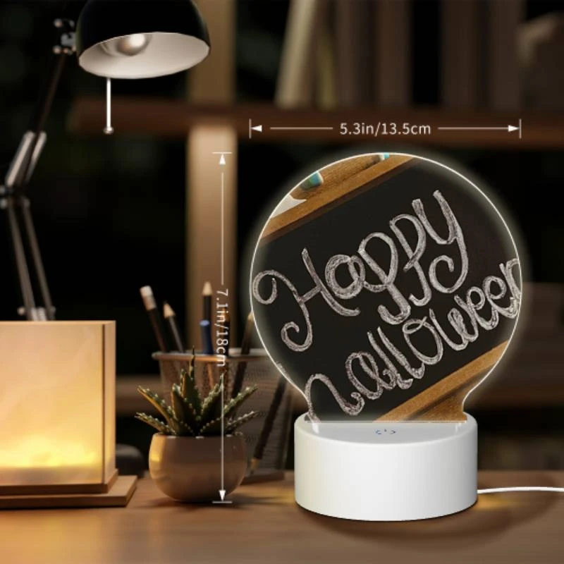 Round Acrylic Night Light, A chalkboard with the words "Happy Halloween" written on it. Round Acrylic Night Light, A Chalkboard With The Words "Happy Halloween" Written On It. -Cute Night Light Shop 7e2591fdd29bc8a899574cdfba3e8e471faa8fb2