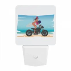 Night Light, A Woman Is Sitting On A Motorcycle With A Surfboard On The Back. -Cute Night Light Shop 7f89907d395f889e4436ea869d55103a4e2f75ba
