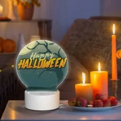 Round Acrylic Night Light, A Tree With A Spooky Halloween Sign On It. -Cute Night Light Shop 7fa76f25163927659d787a045c6a8f1ac360abd2