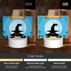 Rectangular Acrylic Night Light, A Witch's Hat Is Shown On A Poster With The Words "Happy Halloween" Written Below It. -Cute Night Light Shop 8049fcd5443d206229d778c8cdf29e8c074274fa