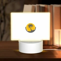 Rectangular Acrylic Night Light, A Yellow And Black Logo Of A Palm Tree On A White Background.