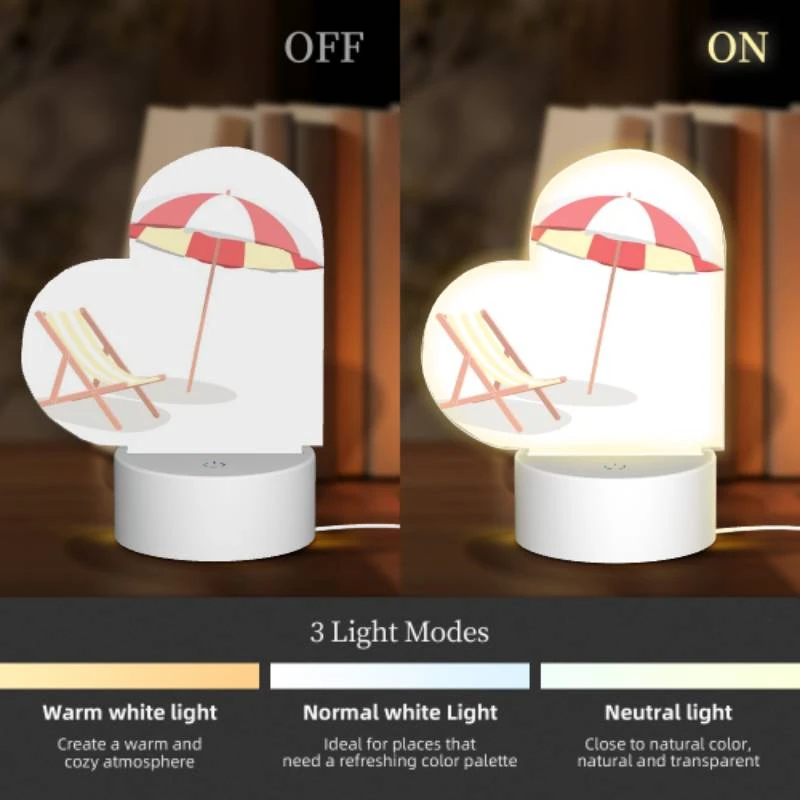 Love Acrylic Night Light, A colorful umbrella is open and placed over a striped lounge chair. Love Acrylic Night Light, A Colorful Umbrella Is Open And Placed Over A Striped Lounge Chair. -Cute Night Light Shop 8118f5ab676d931c4728982fb35f6bbf40b52cc4
