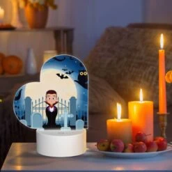 Love Acrylic Night Light, A Boy In A Vampire Costume Stands In Front Of A Fence With A Cemetery In The Background. -Cute Night Light Shop 81442da396a6a3b6ba92595844df043e5dfea640