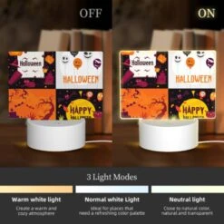 Rectangular Acrylic Night Light, A Collection Of Halloween Images With The Word Halloween In The Bottom Right Corner. -Cute Night Light Shop 8229d8f5f82e5b86899722327bb5bc825a03c5a2
