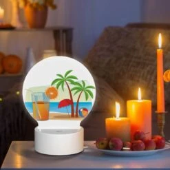 Round Acrylic Night Light, A Glass Of Orange Juice And An Orange Are Placed On A Beach -Cute Night Light Shop 8285c31f8bb3e525aaa683c39c0abd3346eed321