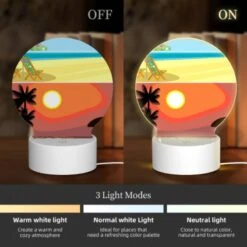 Round Acrylic Night Light, A Beach Scene With A Sunset -Cute Night Light Shop 8342a304204ff740de3f4178d0cfe9df7dfc5433