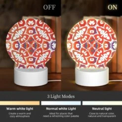 Round Acrylic Night Light, A Colorful And Intricate Design On A Piece Of Fabric. -Cute Night Light Shop 83908597339bf547b9b4b370ea3f5e6b370526ad