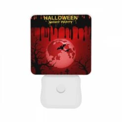 Night Light Set Of 2, A Halloween Night Party Poster With A Red Moon And Bats. -Cute Night Light Shop 840a42258b77e137ad87f012a804cadb951f7d03
