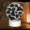 Round Acrylic Night Light, A Pattern Of Leaves In Black And White. -Cute Night Light Shop 84417effc0147b5760d297fb176f08f14a129056