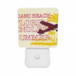 Night Light Set Of 2, A Plane Is Flying Over A Beach With The Words "Miami Beach Florida" Written On It. -Cute Night Light Shop 844fd563c72f05c370eb231a2db8bf573f99f638