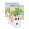 Night Light Set Of 2, A Cartoon Image Of A Palm Tree And The Word "summer" On A Beach. -Cute Night Light Shop 850e69eef7c35f38aed8bfbc172849c302947fd7