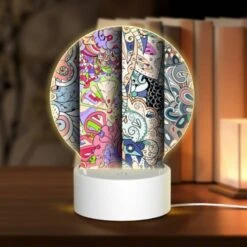 Round Acrylic Night Light, Four Different Colored Designs Of Swirls And Patterns.
