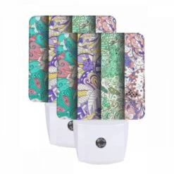 Night Light Set Of 2, Four Colorful Designs Of Swirls And Patterns.