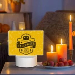 Rectangular Acrylic Night Light, A Yellow And Black Celebration Halloween Trick Or Treat Sign. -Cute Night Light Shop 874c3a0049d1da1cefc809250293316bc123a799