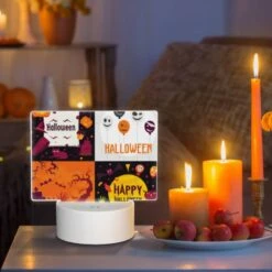 Rectangular Acrylic Night Light, A Collection Of Halloween Images With The Word Halloween In The Bottom Right Corner. -Cute Night Light Shop 87564b755faba0413c816a16655be85d59201326
