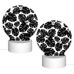Round Acrylic Night Light, A Pattern Of Leaves In Black And White. -Cute Night Light Shop 87847bb7a1148cbca01155359ca5c85997dea6f5