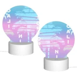 Round Acrylic Night Light, A Colorful Image Of Palm Trees With The Word "California" Written In The Foreground. -Cute Night Light Shop 8798715aff6ce64415da1f372963cf8e5c46fd78