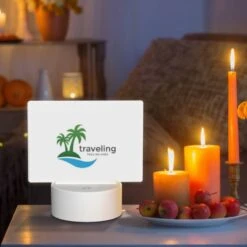 Rectangular Acrylic Night Light, A Logo For Traveling With A Palm Tree And The Words "tagline Here". -Cute Night Light Shop 87b0e14f016cbd93a19e64e445354019310d5103