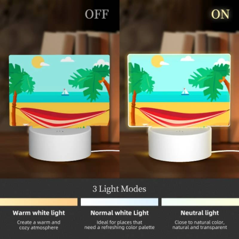 Rectangular Acrylic Night Light, A red and white beach umbrella is set up on the sand Rectangular Acrylic Night Light, A Red And White Beach Umbrella Is Set Up On The Sand -Cute Night Light Shop 885fb899786c4463020ed0f5ec47fac586caf68a