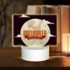 Rectangular Acrylic Night Light, A Happy Halloween Sign With A Moon And A Trick Or Treat Message.