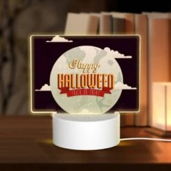 Rectangular Acrylic Night Light, A Happy Halloween Sign With A Moon And A Trick Or Treat Message.