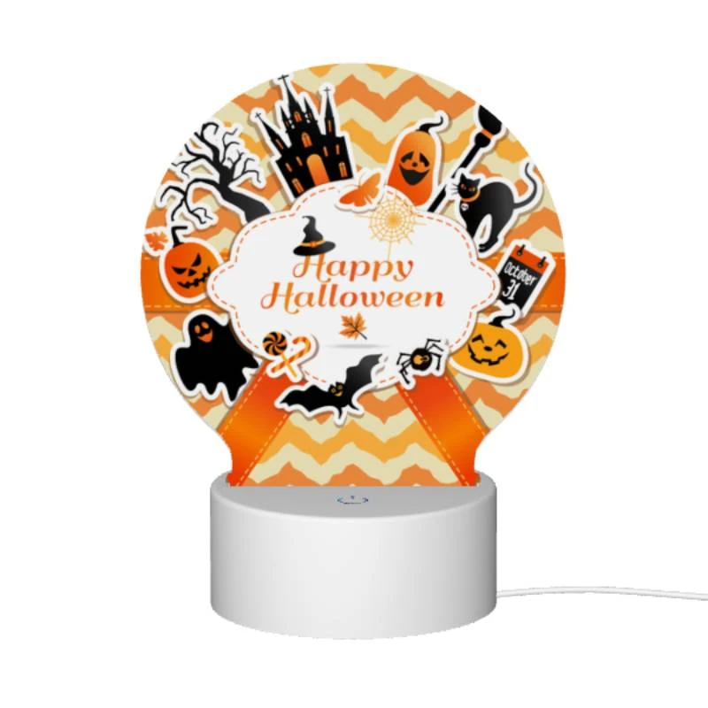 Round Acrylic Night Light, A colorful sticker with a witch on it and the words "Happy Halloween" on it. Round Acrylic Night Light, A Colorful Sticker With A Witch On It And The Words "Happy Halloween" On It. -Cute Night Light Shop 89cdd872fd4872e5b0cd6466d68d97cb9c967c60