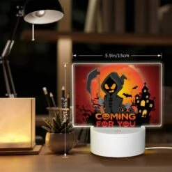 Rectangular Acrylic Night Light, A Halloween Themed Poster With A Skeleton Holding A Scythe. -Cute Night Light Shop 8a728066942d93644499c28043e4ff1d9b1f1d8d