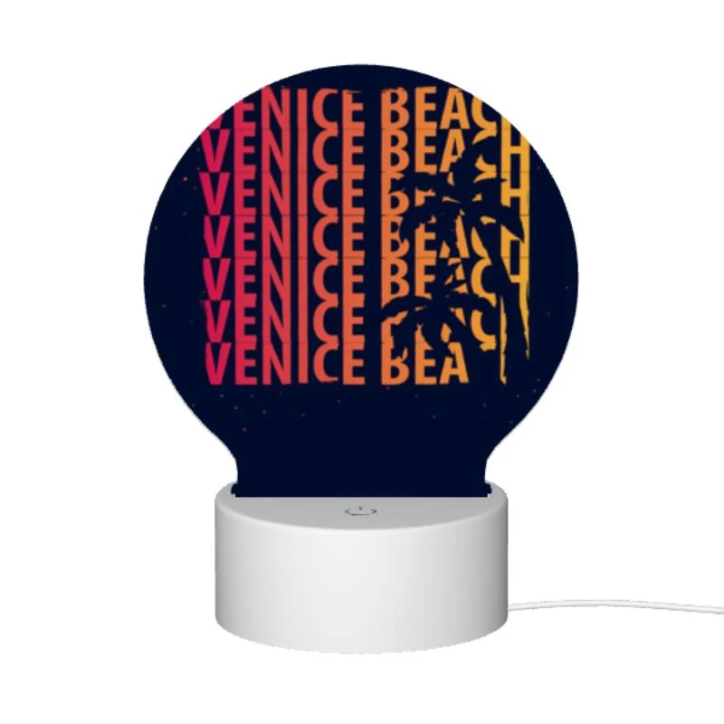 Round Acrylic Night Light, A colorful poster of a beach with the words "Venice Beach" written on it. Round Acrylic Night Light, A Colorful Poster Of A Beach With The Words "Venice Beach" Written On It. -Cute Night Light Shop 8a93683f2ffb0977e4cdda8e1163742ea2604a02