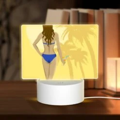 Rectangular Acrylic Night Light, A Woman In A Blue Bikini Is Holding A Glass Of Wine.