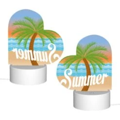 Love Acrylic Night Light, A Colorful Cartoon Of A Palm Tree And The Word "summer" On A Beach. -Cute Night Light Shop 8b6582aa6f674a7e95fab48f0193f44f15987805