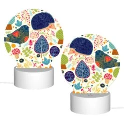 Round Acrylic Night Light, A Hedgehog And A Bird Are Surrounded By Colorful Leaves. -Cute Night Light Shop 8c61117ce6830d27068c506c659431cfad8f477c