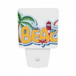 Night Light Set Of 2, A Colorful Cartoon Of A Beach With A Lighthouse And Palm Trees. -Cute Night Light Shop 8d293b3e0b3e05e4fa8853f338da8f48ea30d356