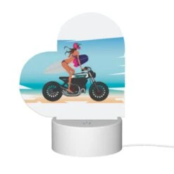 Love Acrylic Night Light, A Woman Is Sitting On A Motorcycle With A Surfboard On The Back. -Cute Night Light Shop 8df6083a5c02c6df38c3610a51a11e602fce38d5