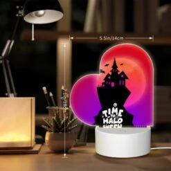 Love Acrylic Night Light, A Black And White Image Of A Haunted House With A Pink Roof And A Moon In The Background. -Cute Night Light Shop 8e795eba44471744dfccada1d0cf48f3ee3374cb