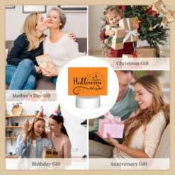 Rectangular Acrylic Night Light, A Colorful Orange Sign That Says "Happy Halloween" With A Witch On A Broom. -Cute Night Light Shop 8eb09906bc70f68e4ce652d67a551523bdeac7b4