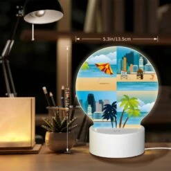 Round Acrylic Night Light, A Cityscape With A Beach And Palm Trees. -Cute Night Light Shop 8f41e9c73bb30d9c3a3a8dbd8b20b3e3c3e84704