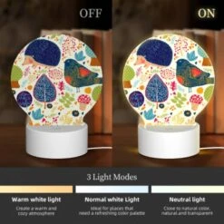 Round Acrylic Night Light, A Hedgehog And A Bird Are Surrounded By Colorful Leaves. -Cute Night Light Shop 8f43a75b2bba1a1c8b84fdc7d651552f56b6ceee