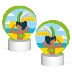 Round Acrylic Night Light, A Woman Wearing A Grass Skirt And A Sun Hat Is Standing On A Beach. -Cute Night Light Shop 90bd787d66aacfd552b8c2ae9b7c0818828c2232