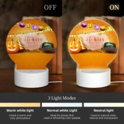 Round Acrylic Night Light, A Halloween Party Sign Is Displayed On An Orange Background. -Cute Night Light Shop 9141698d243fcc6d641214bec51899719c5594bf