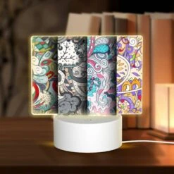 Rectangular Acrylic Night Light, Three Colorful Artworks Are Displayed Side By Side.