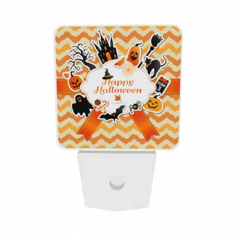 Night Light Set of 2, A colorful sticker with a witch on it and the words "Happy Halloween" on it. Night Light Set Of 2, A Colorful Sticker With A Witch On It And The Words "Happy Halloween" On It. -Cute Night Light Shop 937317f1f9d4649e2fa3fa7ee5b145405881ac70