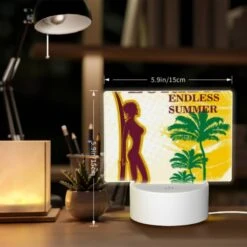 Rectangular Acrylic Night Light, A Woman Is Holding A Surfboard In Front Of A Tropical Beach. -Cute Night Light Shop 93866e9d064e9ccf60196794a68c3f367ac53723