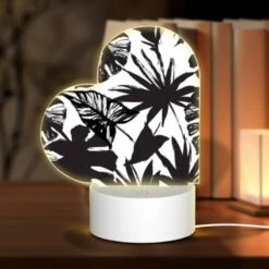 Front Page 25 Love Acrylic Night Light, A Black And White Image Of A Butterfly Surrounded By Leaves.