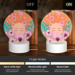 Round Acrylic Night Light, A Woman With Red Hair Is Surrounded By Flowers. -Cute Night Light Shop 9393407a9360cddfea47ac030d0d98d72f7cc14b