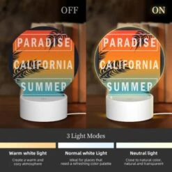 Round Acrylic Night Light, A Colorful Poster Advertising Paradise California Summer. -Cute Night Light Shop 93aacf50f943f73a70dd2bf0362b25bfdfe50040