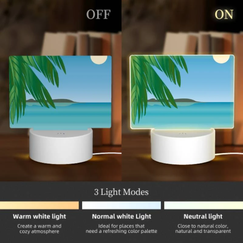 Rectangular Acrylic Night Light, A beautiful beach scene with a palm tree and a moon in the sky. Rectangular Acrylic Night Light, A Beautiful Beach Scene With A Palm Tree And A Moon In The Sky. -Cute Night Light Shop 94bb7762bcf60116ffe409651e7401060c2d5f85