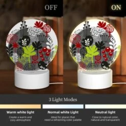 Round Acrylic Night Light, A Colorful Circle Of Plants And Flowers. -Cute Night Light Shop 962993cc414ab5217a39f74c7be59555f5244c41