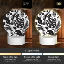Round Acrylic Night Light, A Black And White Image Of A Leafy Plant. 4 Round Acrylic Night Light, A Black And White Image Of A Leafy Plant. -Cute Night Light Shop 96ac272eb993741de0af81547e0f8887e3857a08